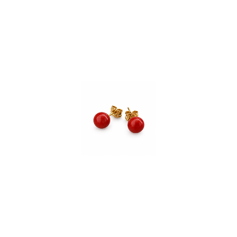 Boucles d’oreilles puces en corail rouge 8mm et or 18 carats BOCORF006O