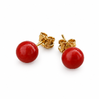 Boucles d’oreilles puces en corail rouge 8mm et or 18 carats BOCORF006O