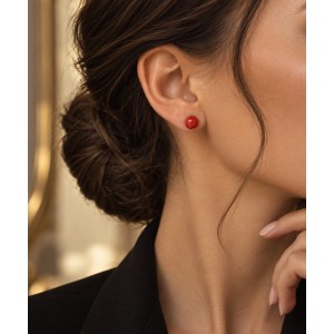 Boucles d’oreilles puces en corail rouge 8mm et or 18 carats BOCORF006O
