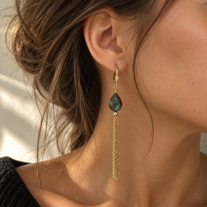Boucles d’oreilles pendantes en nacre grise facettée & Gold Filled BONACF0060G