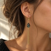 Boucles d’oreilles pendantes en nacre grise facettée & Gold Filled BONACF0060G