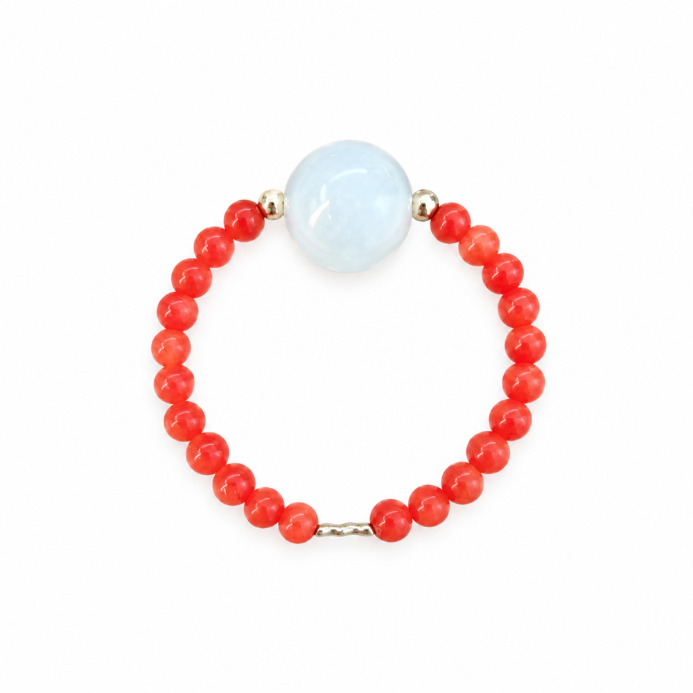 Bague corail rouge et perle de nacre BACORF0011G