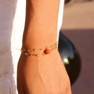 Bracelet chaine et sa perle de corail véritable BRCORF0023V
