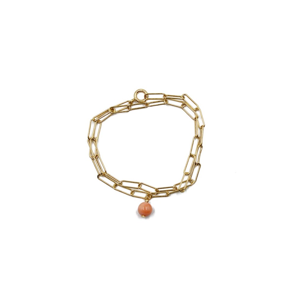 Bracelet chaine et sa perle de corail rose véritable BRCORROSF001V