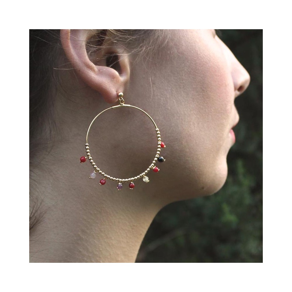 Boucles d'oreilles en corail et pierres BOCORF0015V