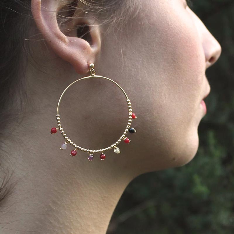 Boucles d'oreilles en corail et pierres BOCORF0015V