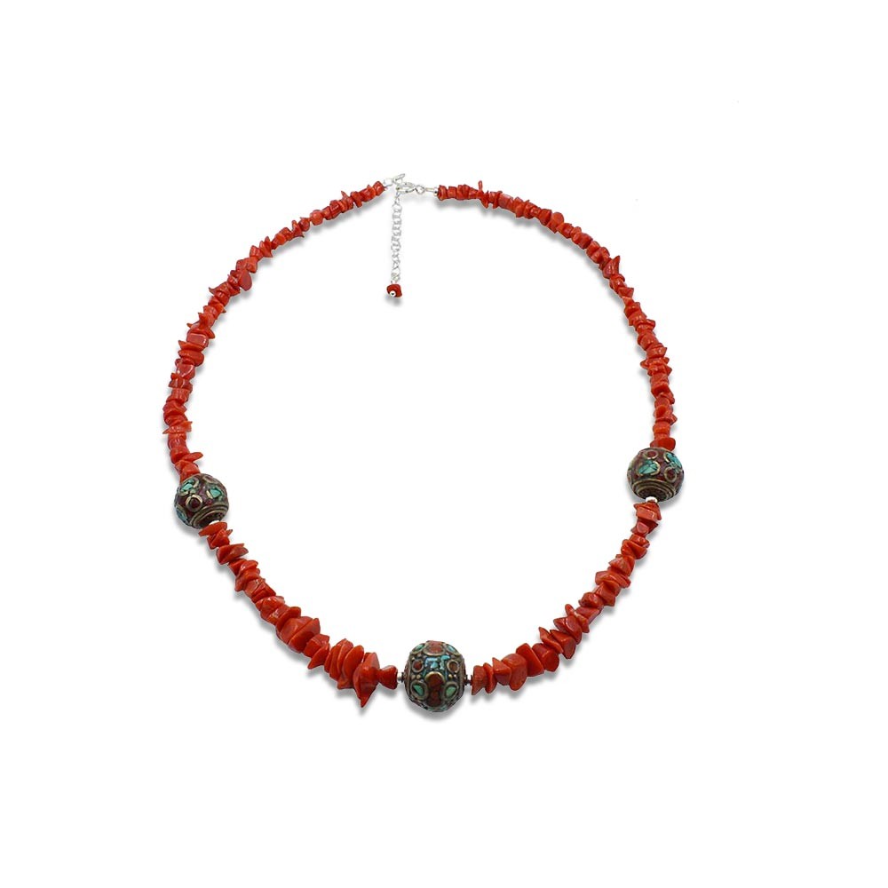 Collier en corail et perles tibétaine COCORF0028A