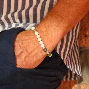 Bracelet en perle de nacre et agate des indes BRNACH002A